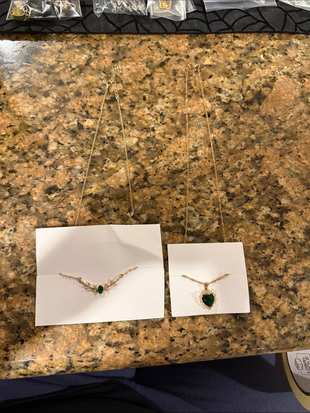 SHEIN Gold Tone Layered Necklace Set with Green Stones